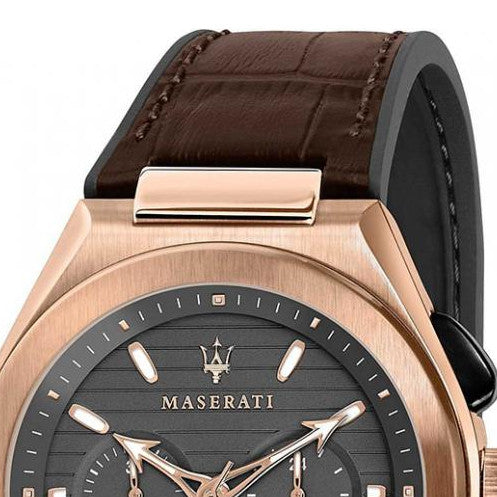 Maserati Triconic Chronograph Grey Dial Brown Leather Strap Watch For Men - R8871639003