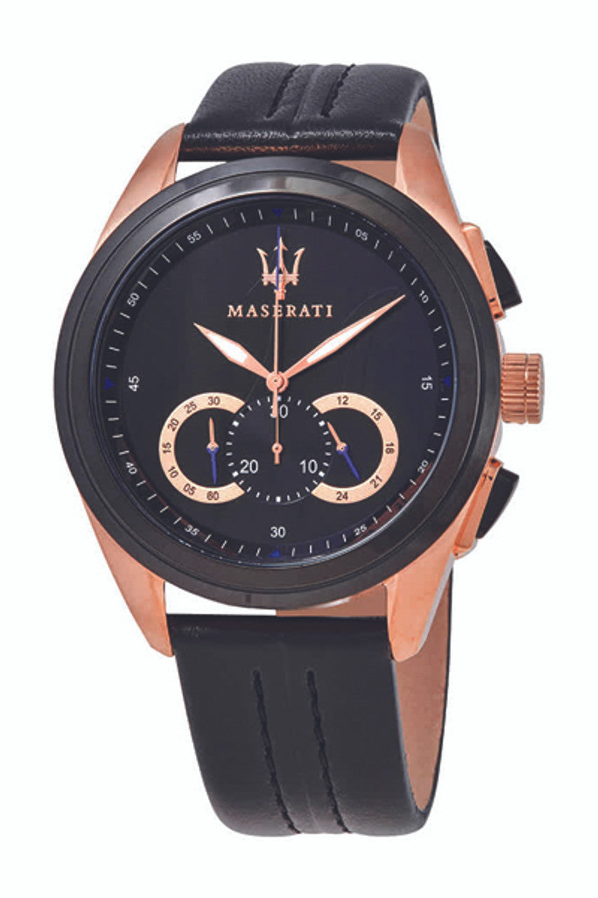 Maserati Traguardo 45mm Black Dial Watch Black Strap For Men - R8871612025