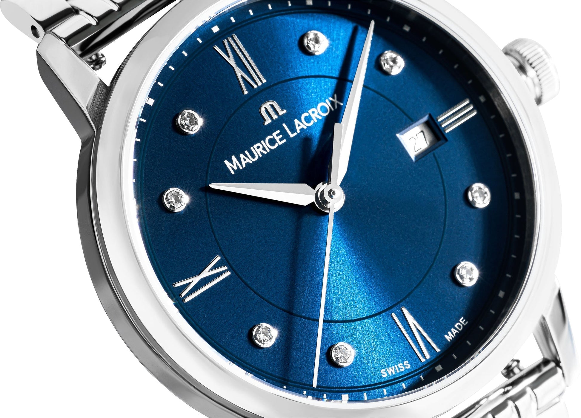 Maurice Lacroix Eliros Diamonds Blue Dial Silver Steel Strap Watch For Women - EL1094-SS002-450-1