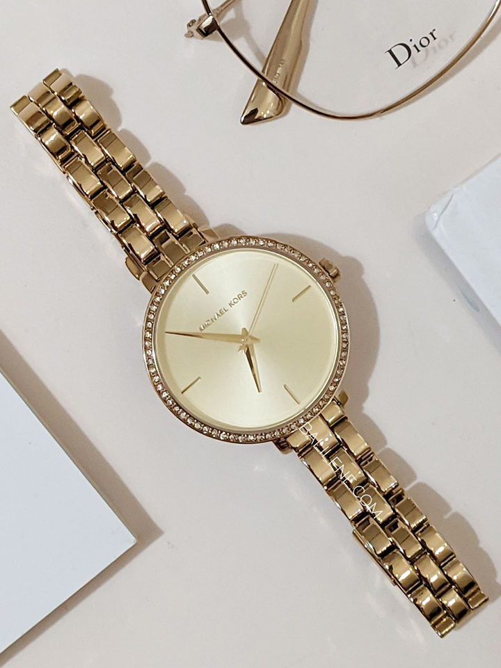 Michael Kors Charley Three-Hand Quartz Gold Dial Gold Steel Strap Watch for Women - MK4399