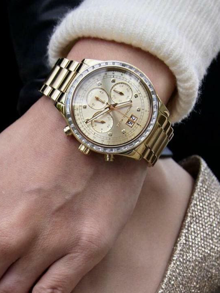 Michael Kors Brinkley Diamonds Gold Dial Gold Steel Strap Watch for Women - MK6187