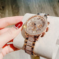 Michael Kors Layton Chronograph Rose Gold Dial Rose Gold Steel Strap Watch For Women - MK7285