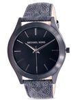 Michael Kors Slim Runway Black Dial Black Leather Strap Watch For Men - MK8908