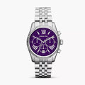 Michael Kors Lexington Chronograph Purple Dial Silver Steel Strap Watch For Women - MK6223