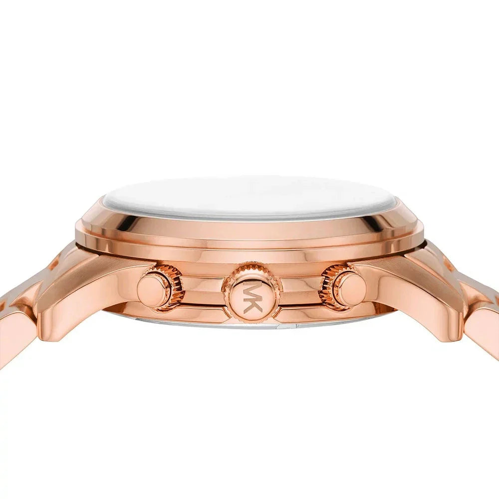 Michael Kors Runway Chronograph Pink Dial Rose Gold Steel Strap Watch For Women - MK7352