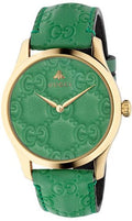 Gucci G Timeless Quartz Green Dial Green Leather Strap Watch For Women - YA1264099