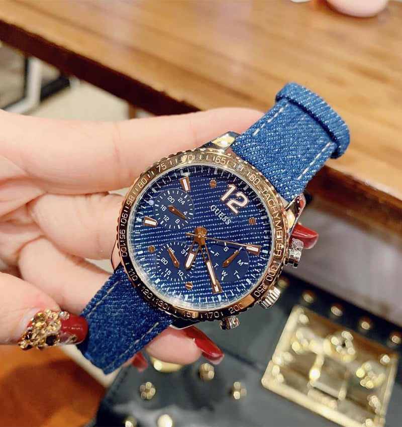 Guess Marina Chronograph Blue Dial Blue Denim Strap Watch For Women - W1057L1