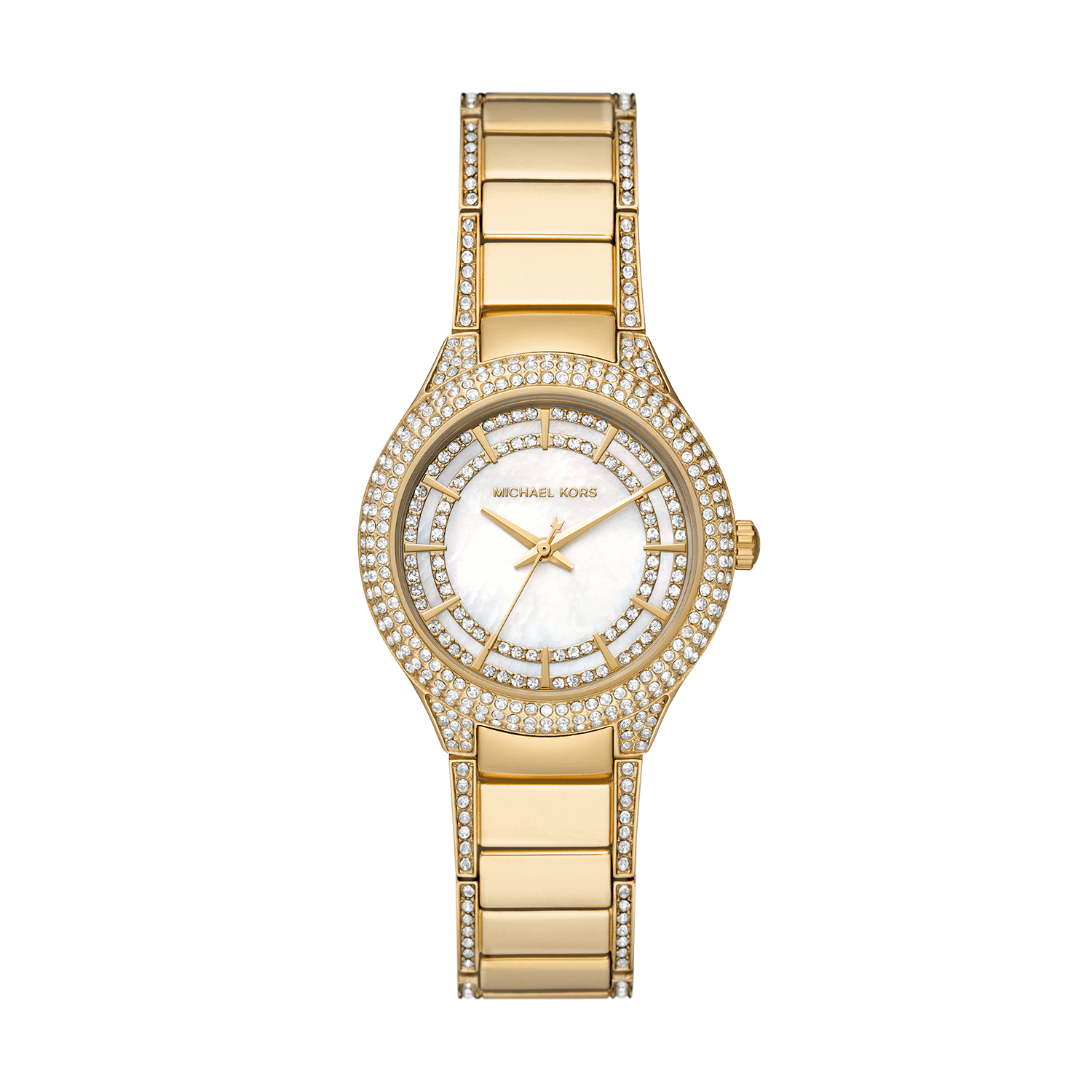 Michael Kors Sylvia Mother Of Pearl Dial Gold Steel Strap Watch For Women - MK4655