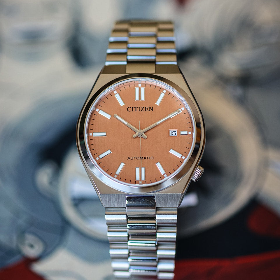 Citizen Tsuyosa Automatic Salmon Orange Dial Silver Steel Strap Watch For Men - NJ0159-86Z