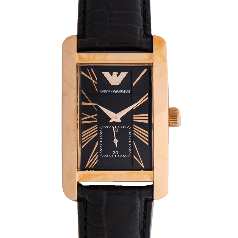 Emporio Armani Classic Black Dial Black Leather Strap Watch For Men - AR0168