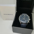 Emporio Armani Lambda Chronograph Blue Dial Blue Leather Strap Watch For Men - AR11018