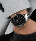 Maserati SFIDA Chronograph Black Dial Silver Steel Strap Watch For Men - R8873640015