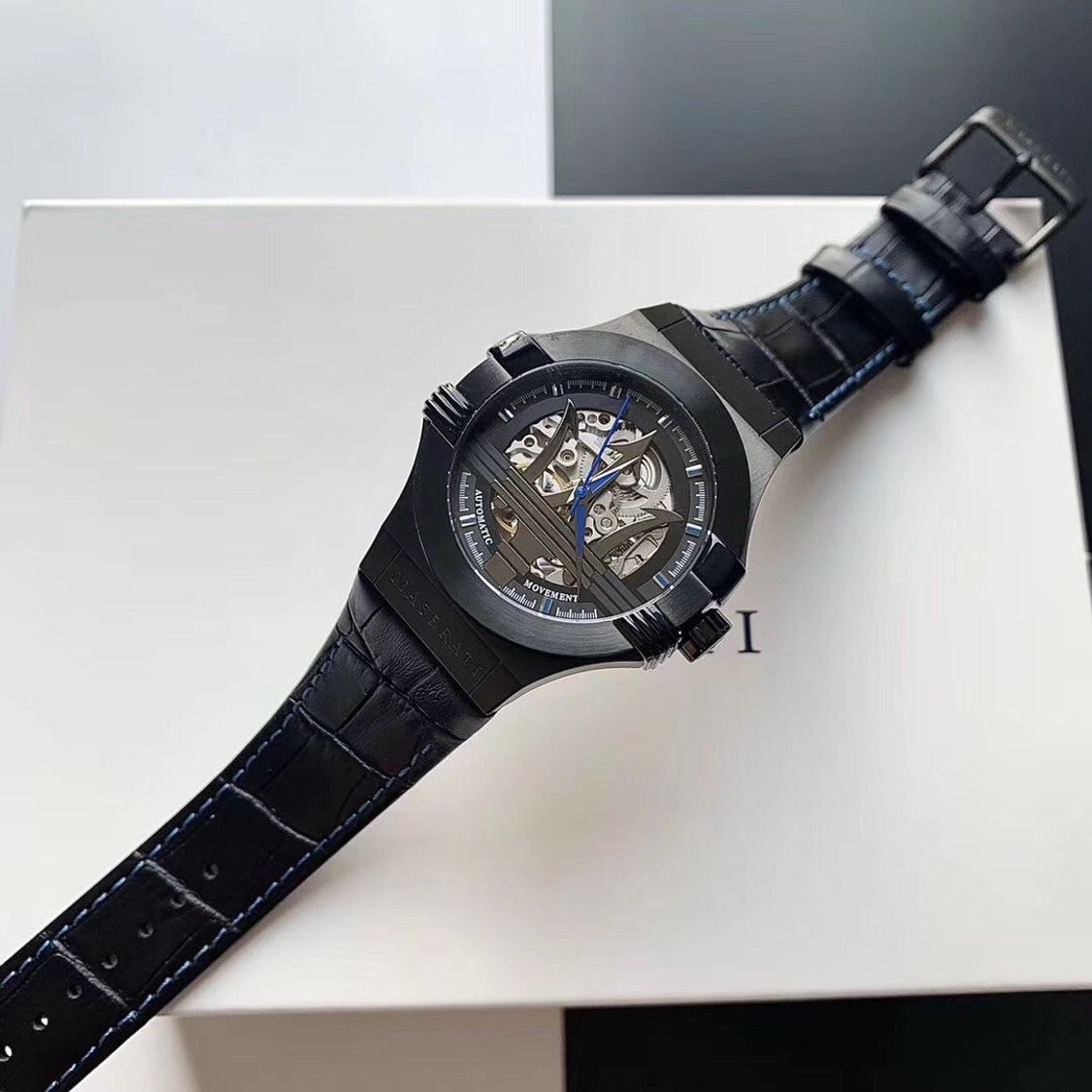 Maserati Potenza Automatic Black Dial Black Leather Strap Watch For Men - R8821108009