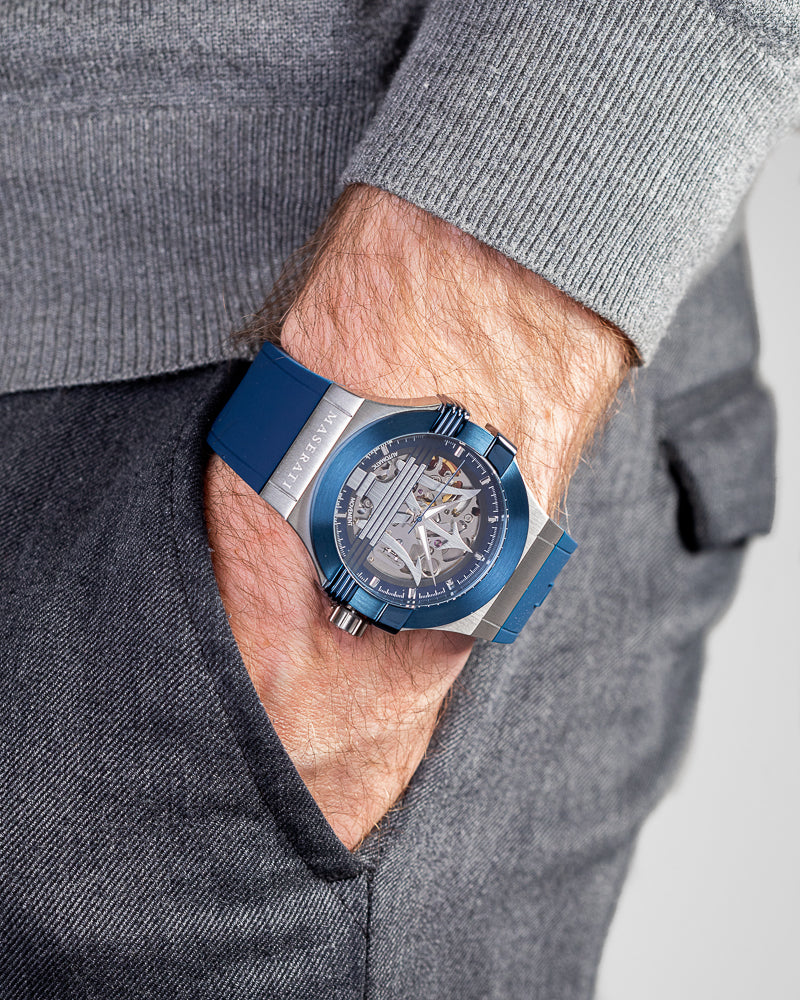 Maserati Potenza 42mm Blue Dial Automatic Silicone Strap Watch For Men - R8821108028
