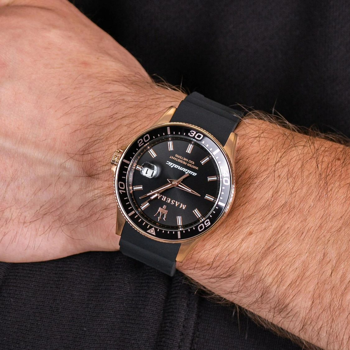 Maserati SFIDA Automatic Black Dial Black Rubber Strap Watch For Men - R8821140001