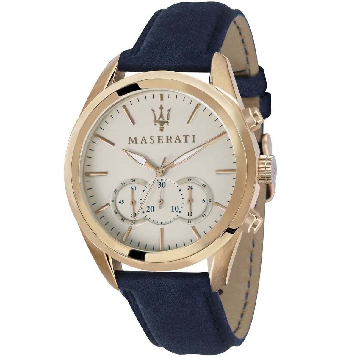 Maserati Epoca Chronograph White Dial Black Leather Strap Watch For Men - R8871618016