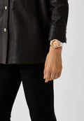 Michael Kors Harlowe Analog Rose Gold Dial White Leather Strap Watch For Women - MK2989