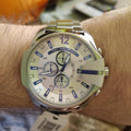 Diesel Mega Chief Chronograph Silver Dial Silver Steel Strap Watch For Men - DZ4477