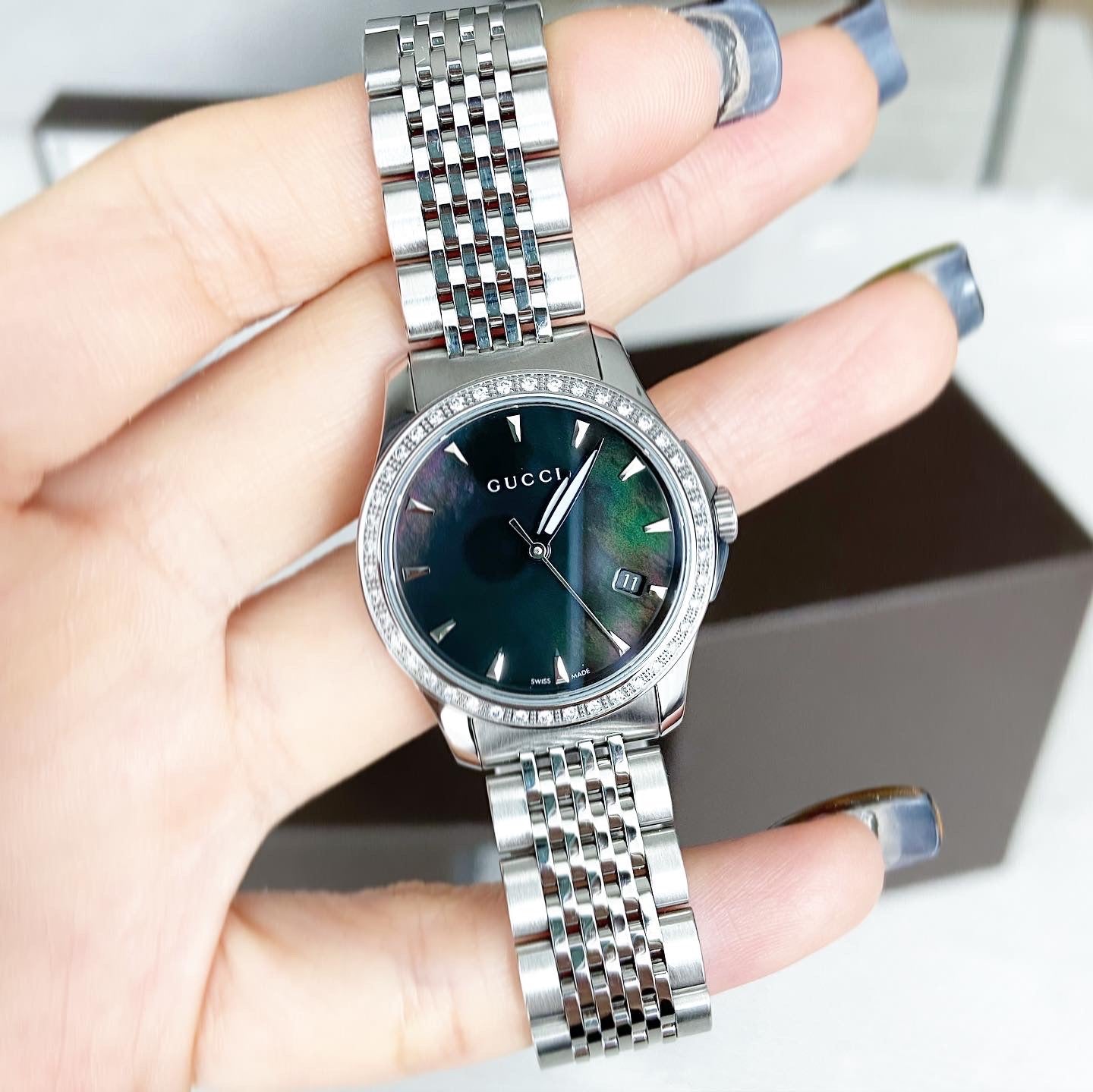 Gucci G Timeless Black Mother of Pearl Diamonds 38mm Watch For Women - YA126509
