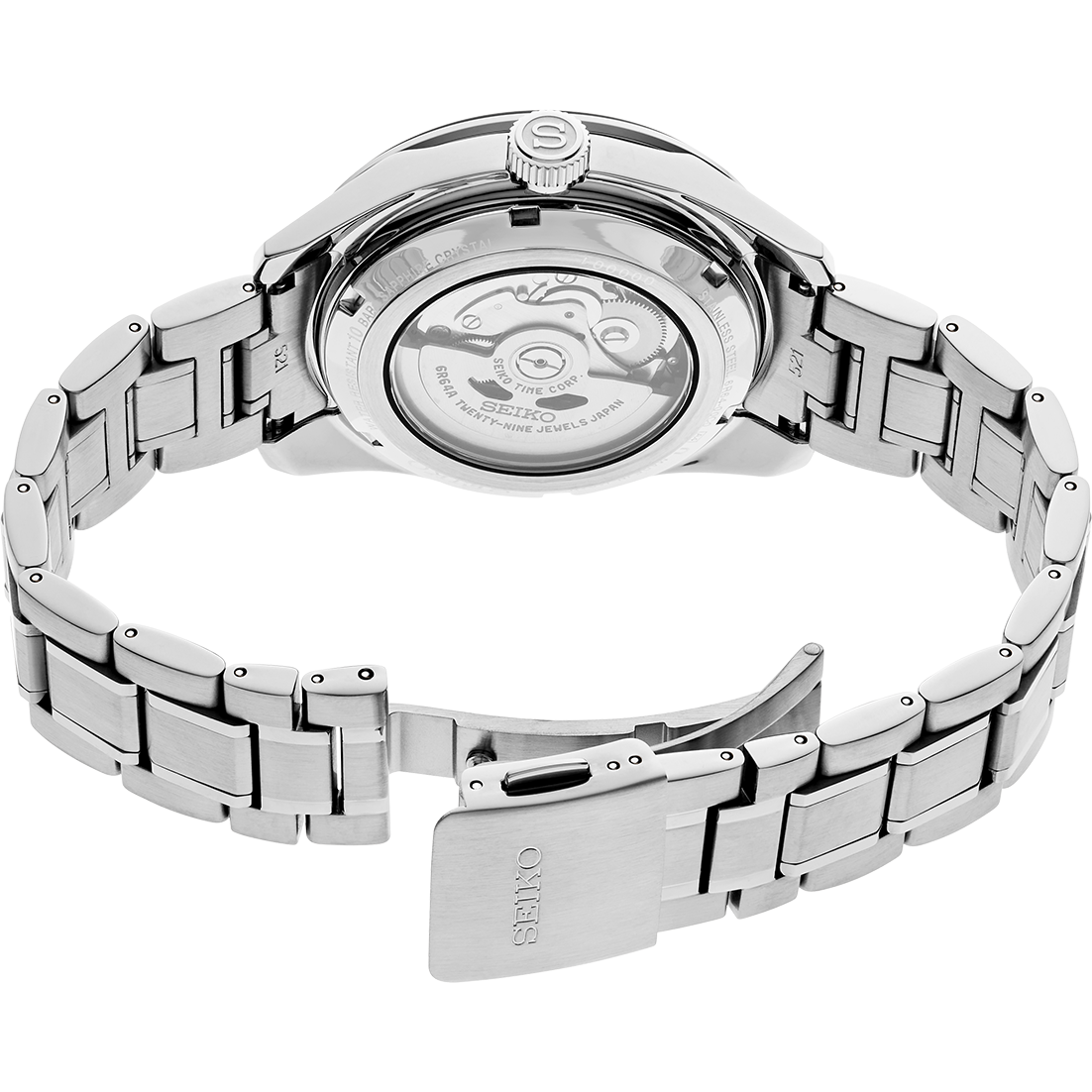 Seiko Presage Sharp Edged Series GMT Green Dial Silver Steel Strap Watch For Men - SPB219J1