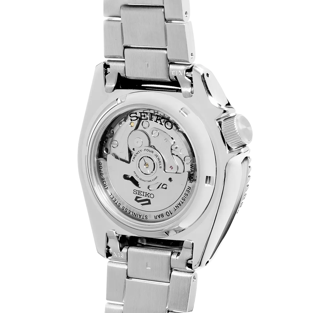 Seiko 5 Sports Automatic Day Date Black Dial Silver Steel Strap Watch for Men - SRPD55K1