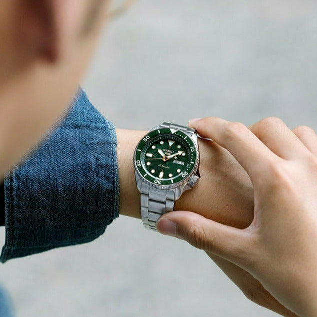 Seiko 5 Sports Automatic Analog Green Dial Silver Steel Strap Watch For Men - SRPD63K1