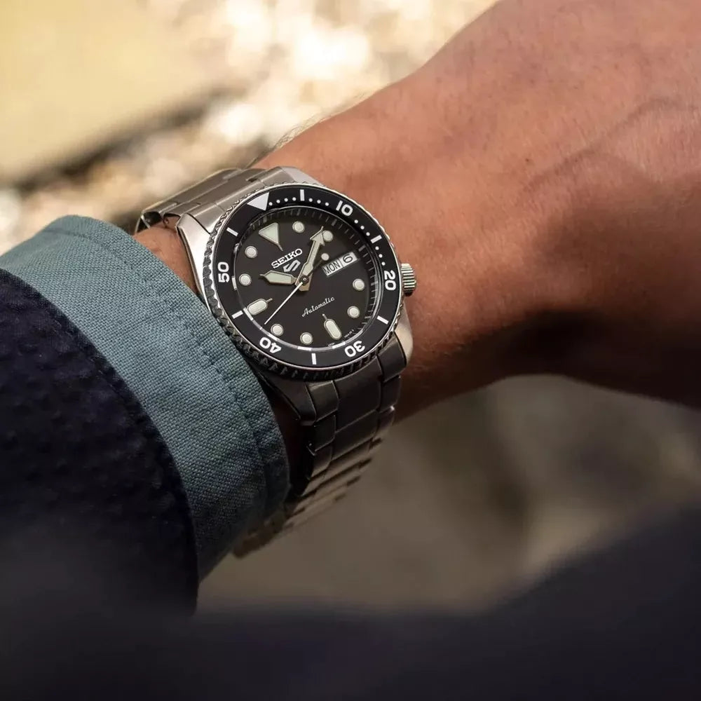 Seiko 5 Sports SKX Automatic Black Dial Silver Steel Strap Watch For Men - SRPK29K1
