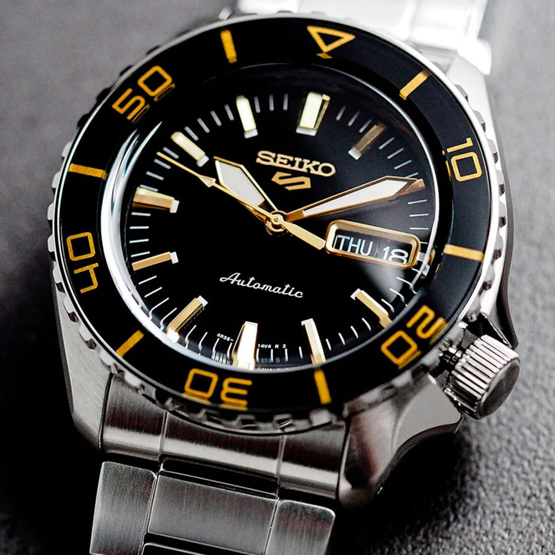 Seiko 5 Sport Automatic SKX Series Black Dial Silver Steel Strap Watch for Men - SRPK99K1