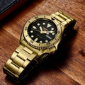 Seiko 5 Sports Automatic Black Dial Gold Steel Strap Watch For Men - SRPK18