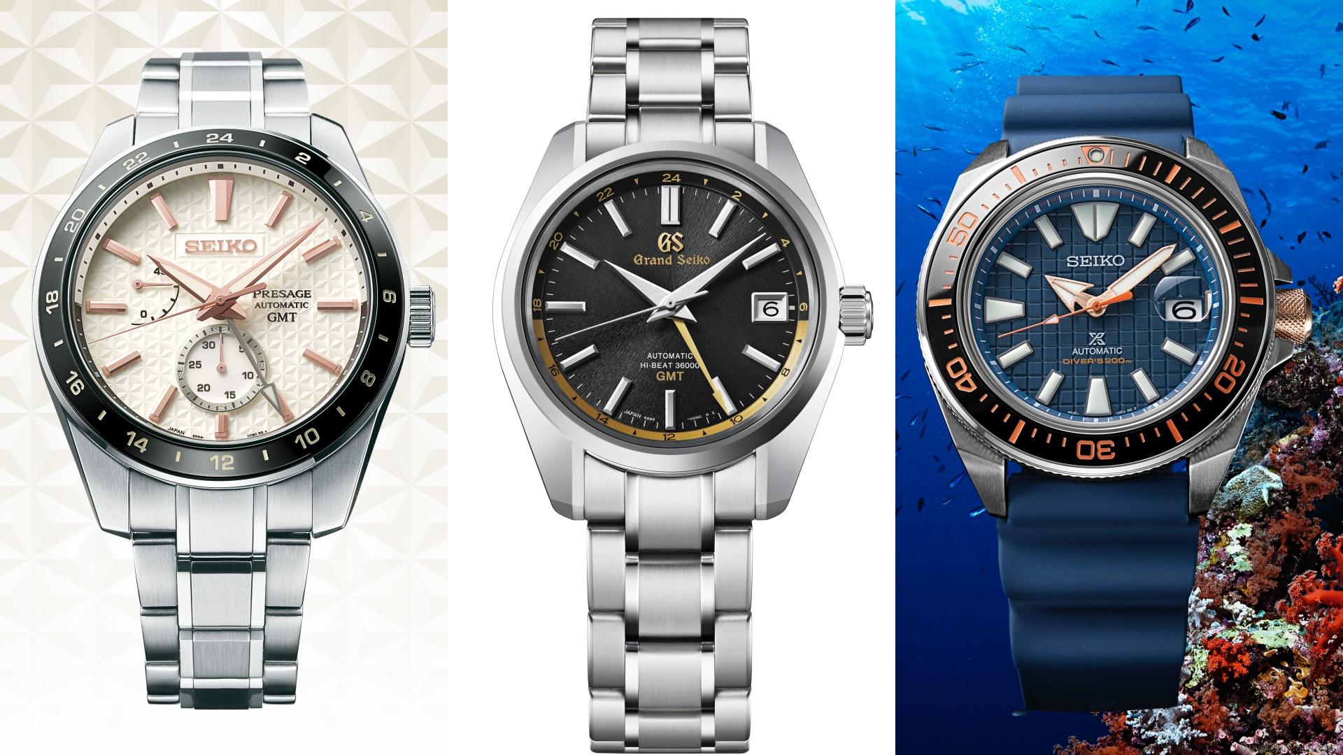 Seiko Presage Sharp Edged Series Automatic GMT Champagne Dial Silver Steel Strap Watch For Men - SPB273J1
