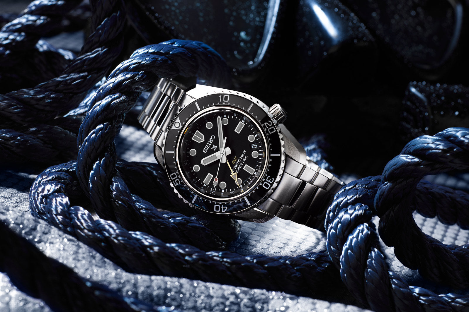 Seiko Prosprex Dark Depths GMT Automatic Black Dial Silver Steel Strap Watch For Men - SPB383J1