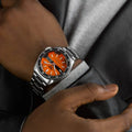 Seiko 5 Sports Double Hurricane Retro Orange Dial Silver Steel Strap Watch For Men - SRPK11K1