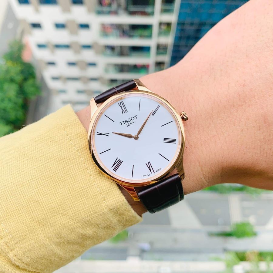 Tissot Tradition 5.5 White Dial Brown Leather Strap Watch for Men - T063.409.36.018.00