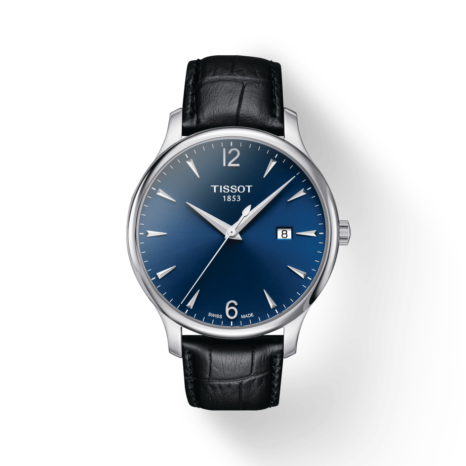Tissot T Classic Tradition Blue Dial Black Leather Strap Watch For Men - T063.610.16.047.00
