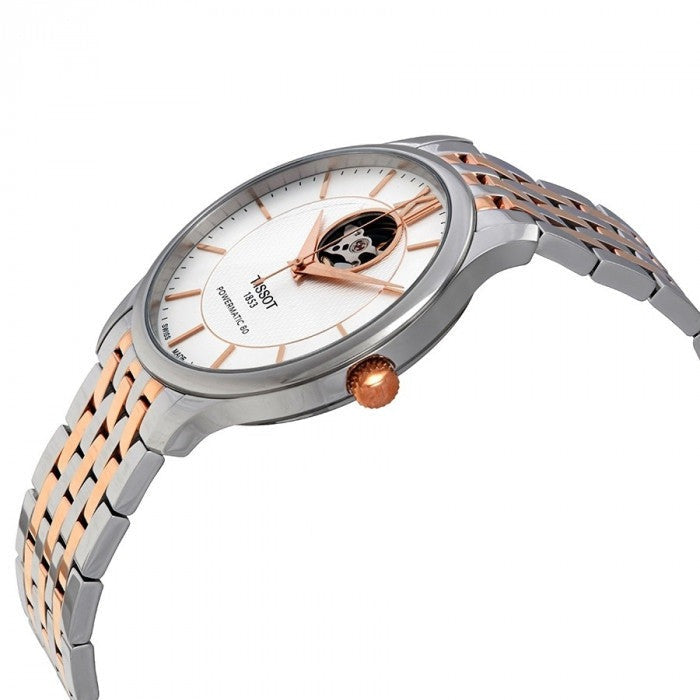 Tissot Tradition Powermatic 80 Open Heart Silver Dial Two Tone Steel Strap Watch For Men - T063.907.22.038.01