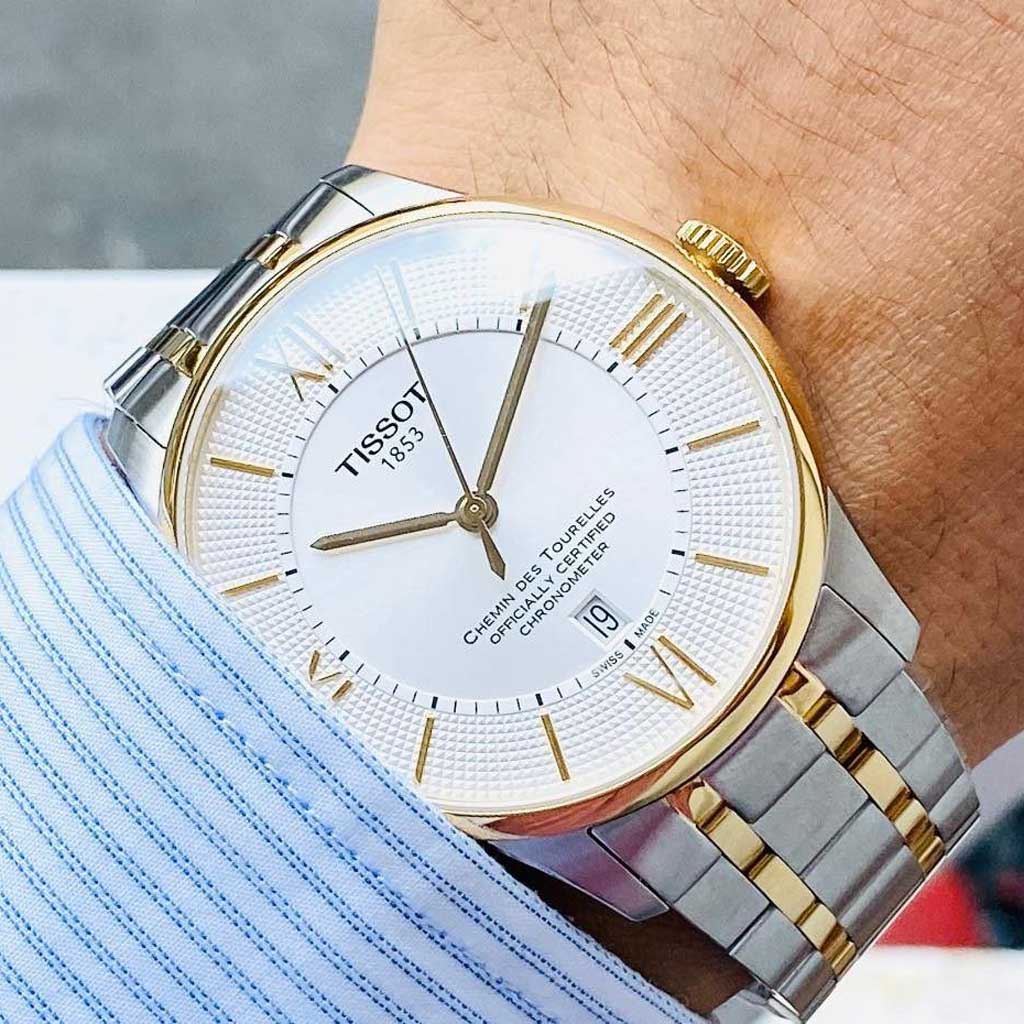 Tissot Chemin Des Tourelles Powermatic 80 Silver Dial Two Tone Steel Strap Watch For Men - T099.407.22.038.00