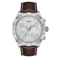 Tissot PR 100 Sport Quartz Chronograph Silver Dial Brown Leather Strap Watch For Men - T101.617.16.031.00