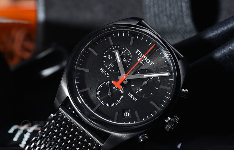 Tissot T Classic PR 100 Chronograph Black Dial Black Mesh Bracelet Watch For Men - T101.417.33.051.00