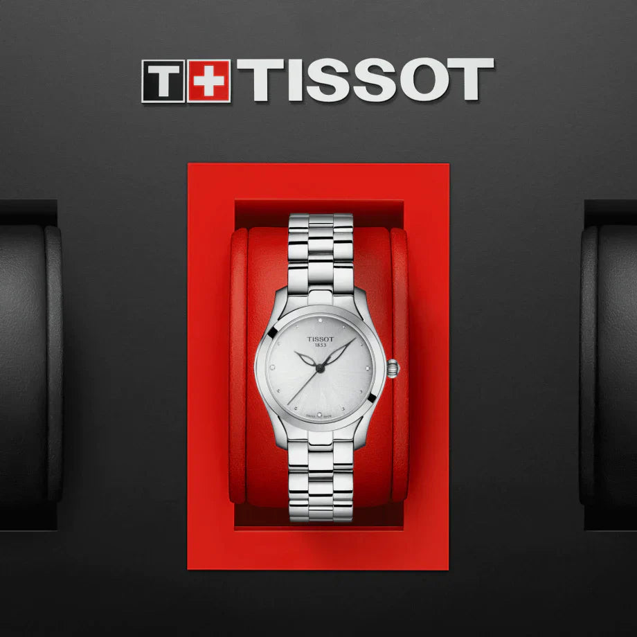Tissot T Wave Diamonds White Dial Silver Steel Strap Watch For Women - T112.210.11.036.00