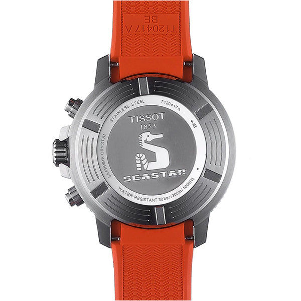 Tissot Seastar 1000 Chronograph Black Dial Orange Rubber Strap Watch For Men - T120.417.17.051.01