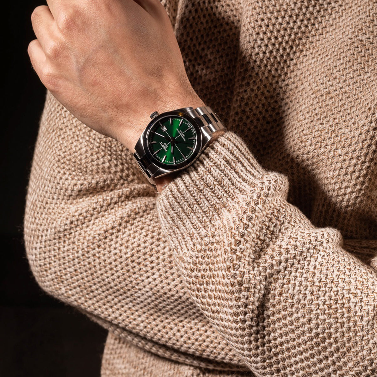Tissot Gentleman Powermatic 80 Silicium Green Dial Silver Steel Strap Watch For Men - T127.407.11.091.01