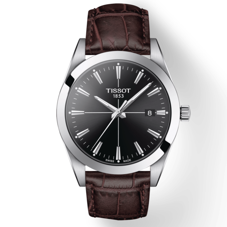 Tissot Gentlemen Black Dial Brown Leather Strap Watch for Men - T127.410.16.051.01