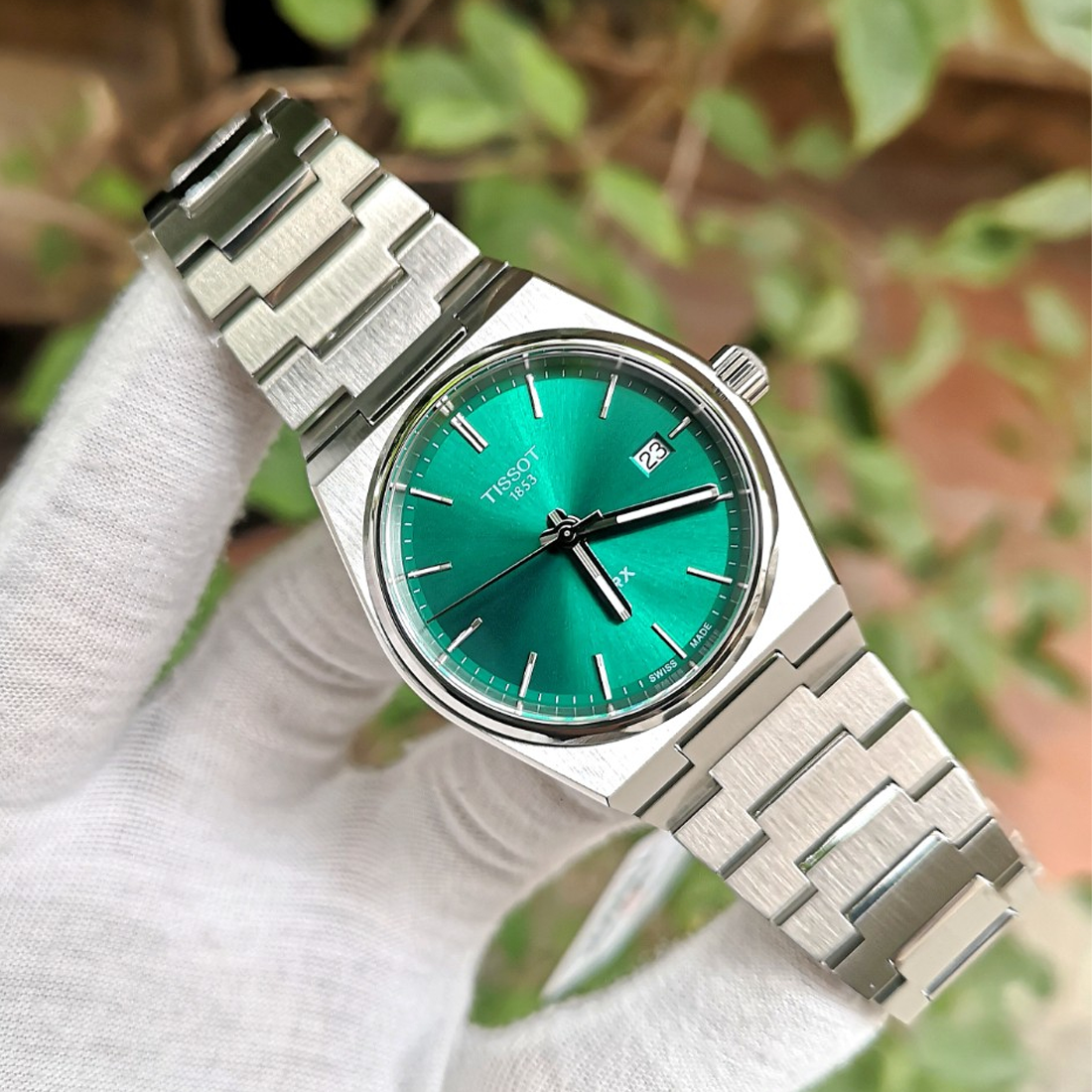 Tissot PRX Green Dial Silver Steel Strap Watch for Women - T137.210.11.081.00