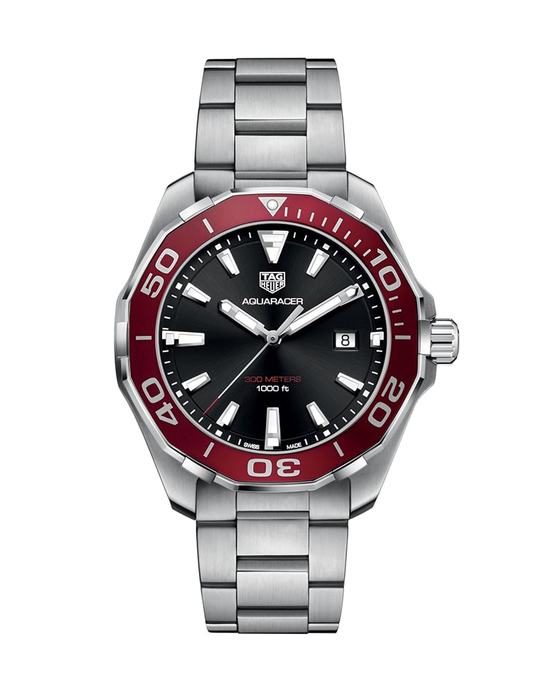 Tag Heuer Aquaracer Black Dial Silver Steel Strap Watch for Men - WAY101B.BA0746