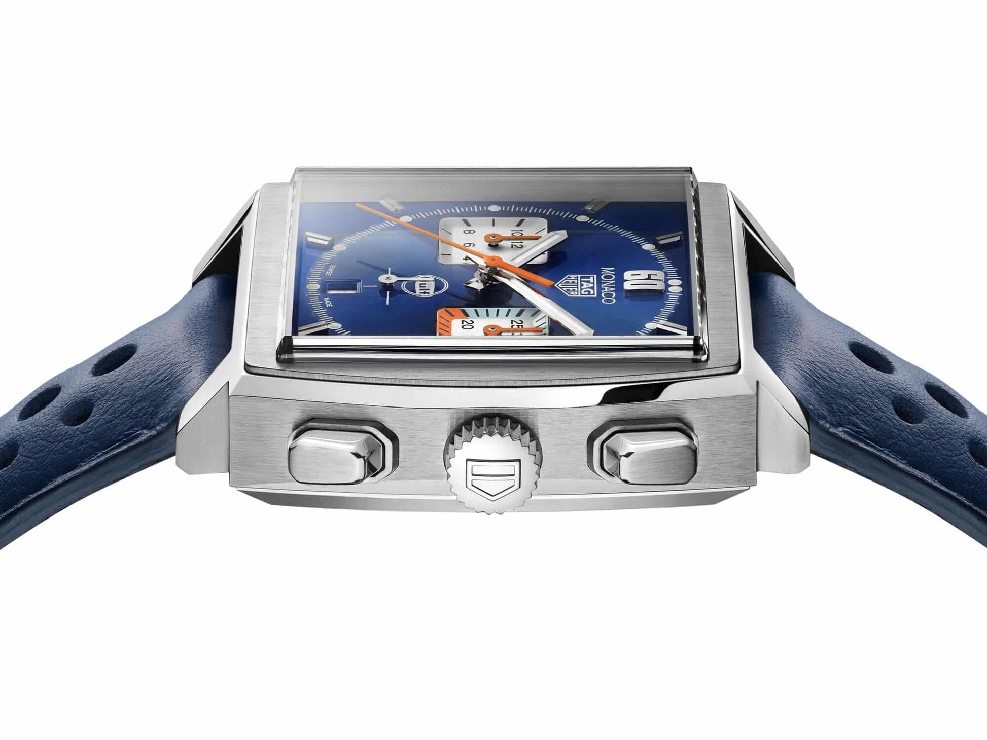 Tag Heuer Monaco Gulf Automatic Chronograph Blue Dial Blue Leather Strap Watch for Men - CBL2115.FC6494