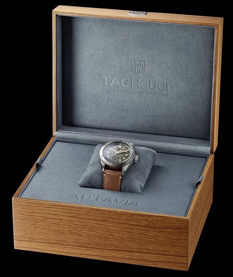 Tag Heuer Autavia Isograph Grey Dial Calfskin Brown Leather Strap Watch for Men - WBE5111.FC8267