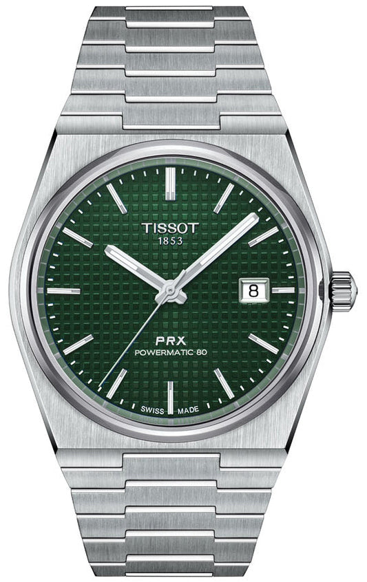 Tissot PRX Powermatic 80 Green Dial Silver Steel Strap Watch For Men - T137.407.11.091.00