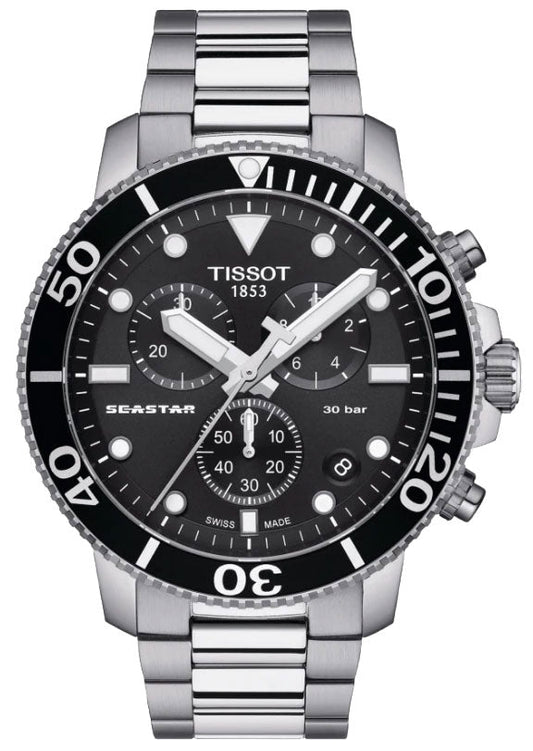 Tissot Seastar 1000 Chronograph Black Dial Silver Steel Strap Watch For Men - T120.417.11.051.00