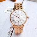 Tissot T Classic Carson Premium Automatic White Dial Rose Gold Steel Strap Watch for Men - T122.407.33.031.00