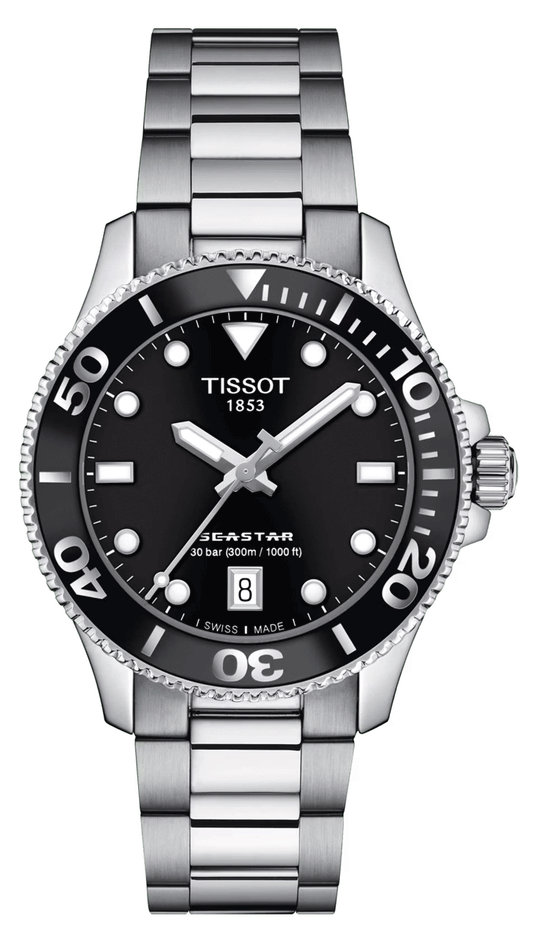 Tissot Seastar 1000 Lady Black Dial Silver Steel Strap Watch for Women - T120.210.11.051.00